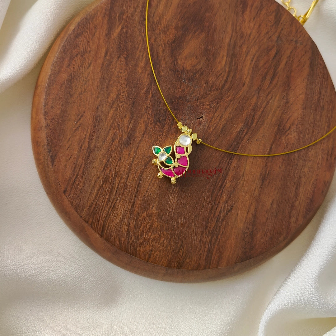 Cute Peacock Jadau Invisible Necklace - Left
