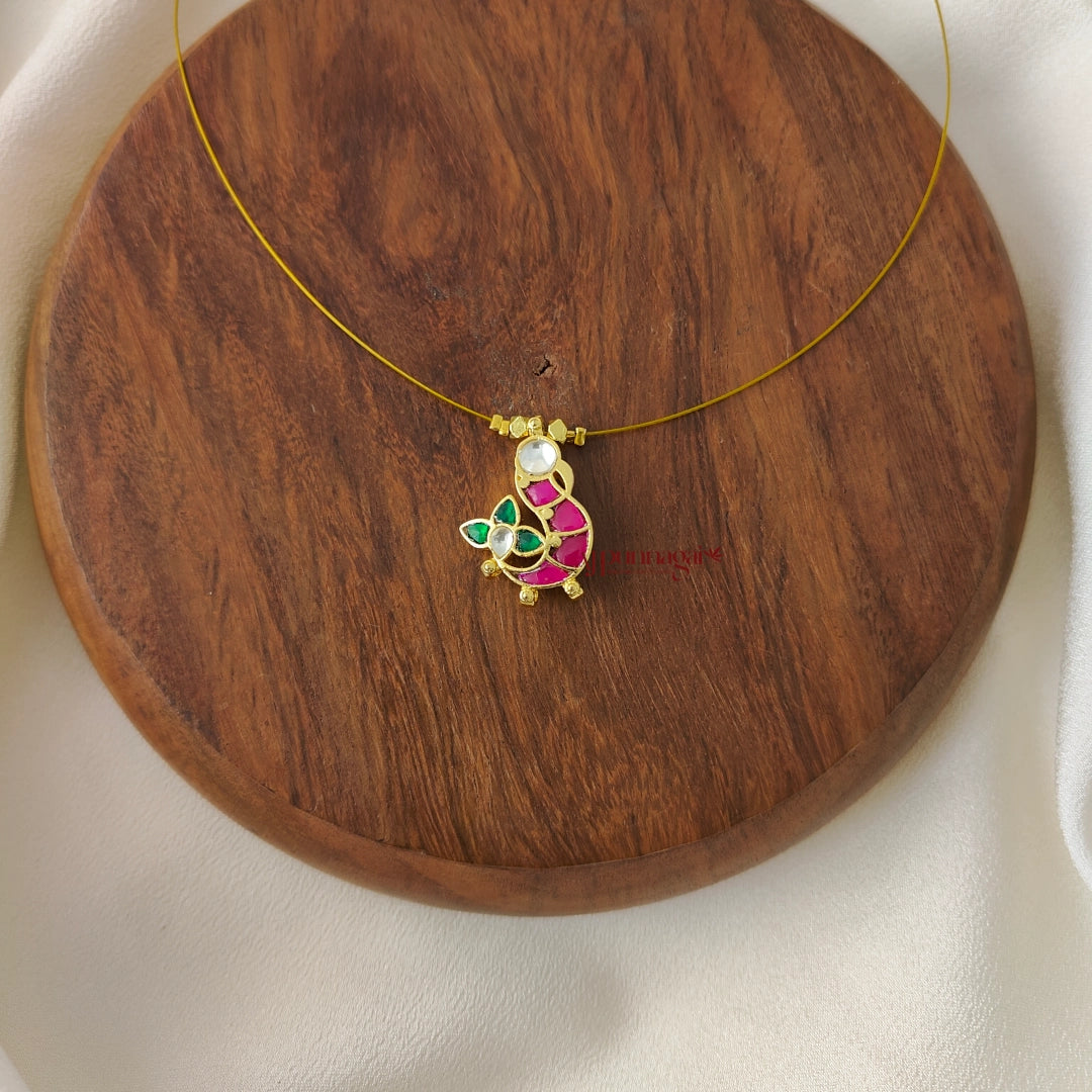 Cute Peacock Jadau Invisible Necklace - Left