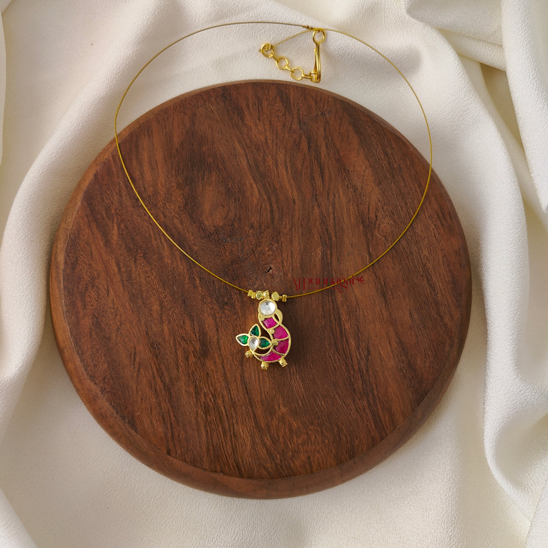 Cute Peacock Jadau Invisible Necklace - Left