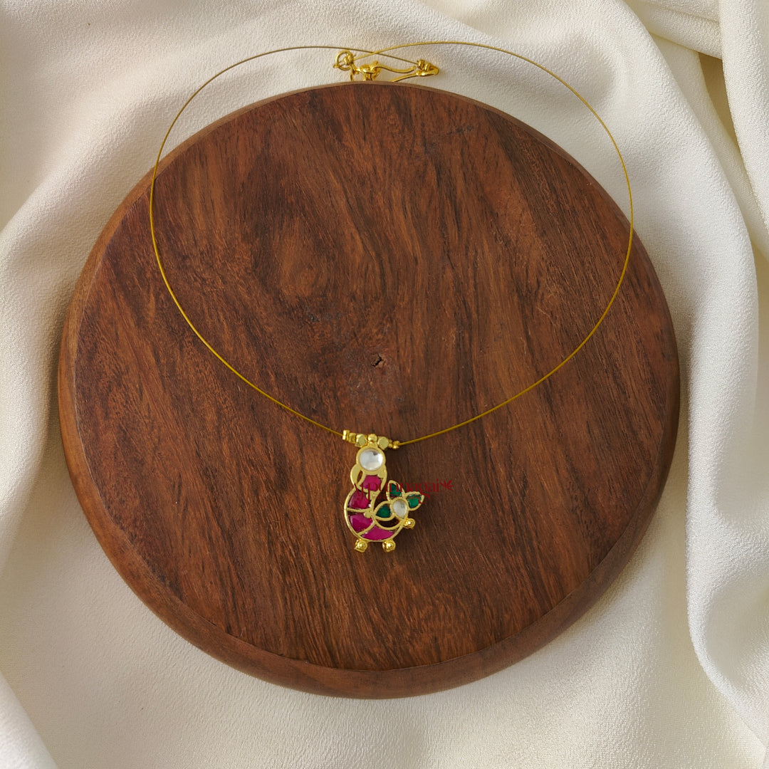 Cute Peacock Jadau Invisible Necklace - Right