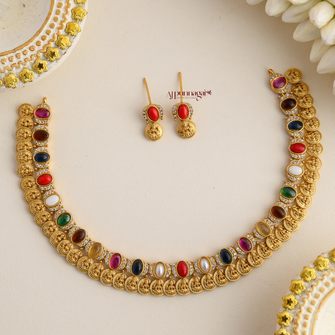 Navaratna With Lakshmi Coin Necklace