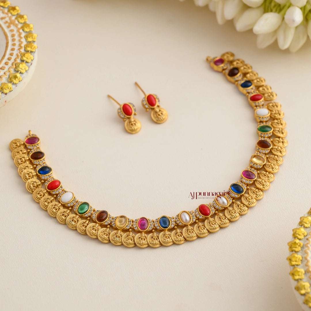 Navaratna With Lakshmi Coin Necklace