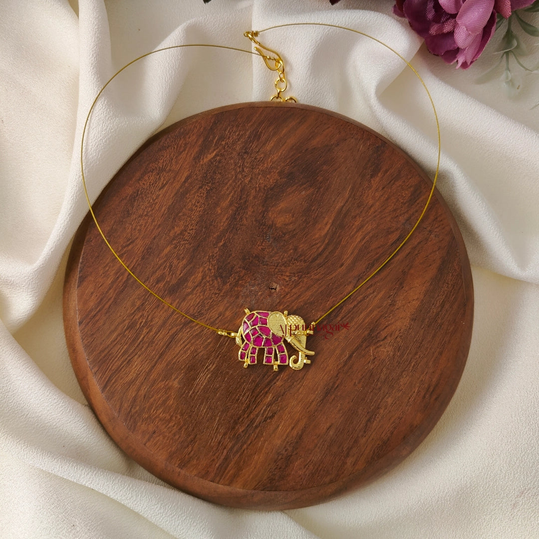 Jadau Elephant Invisible Necklace, Right - Pink