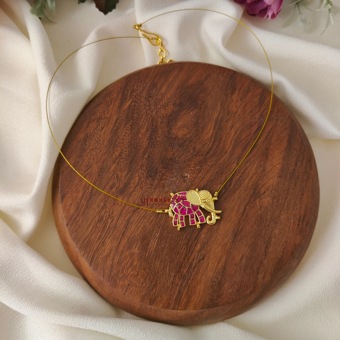 Jadau Elephant Invisible Necklace, Right - Pink