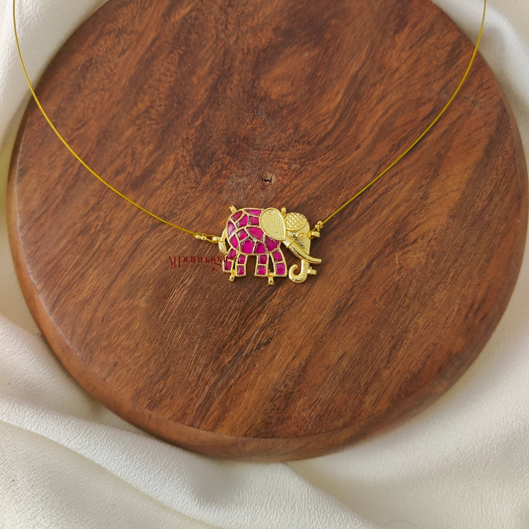 Jadau Elephant Invisible Necklace, Right - Pink