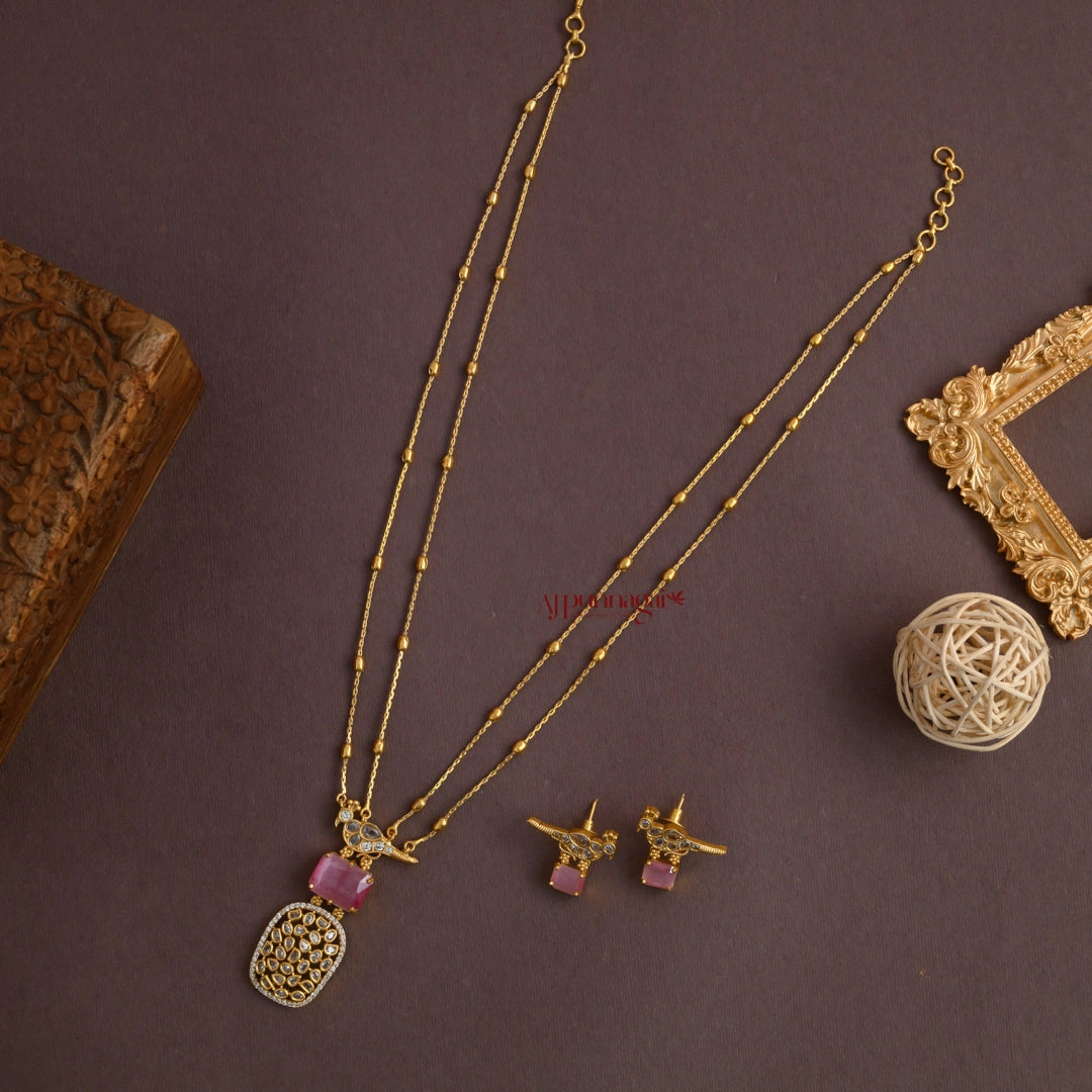 2 Line Bird Necklace - Baby Pink