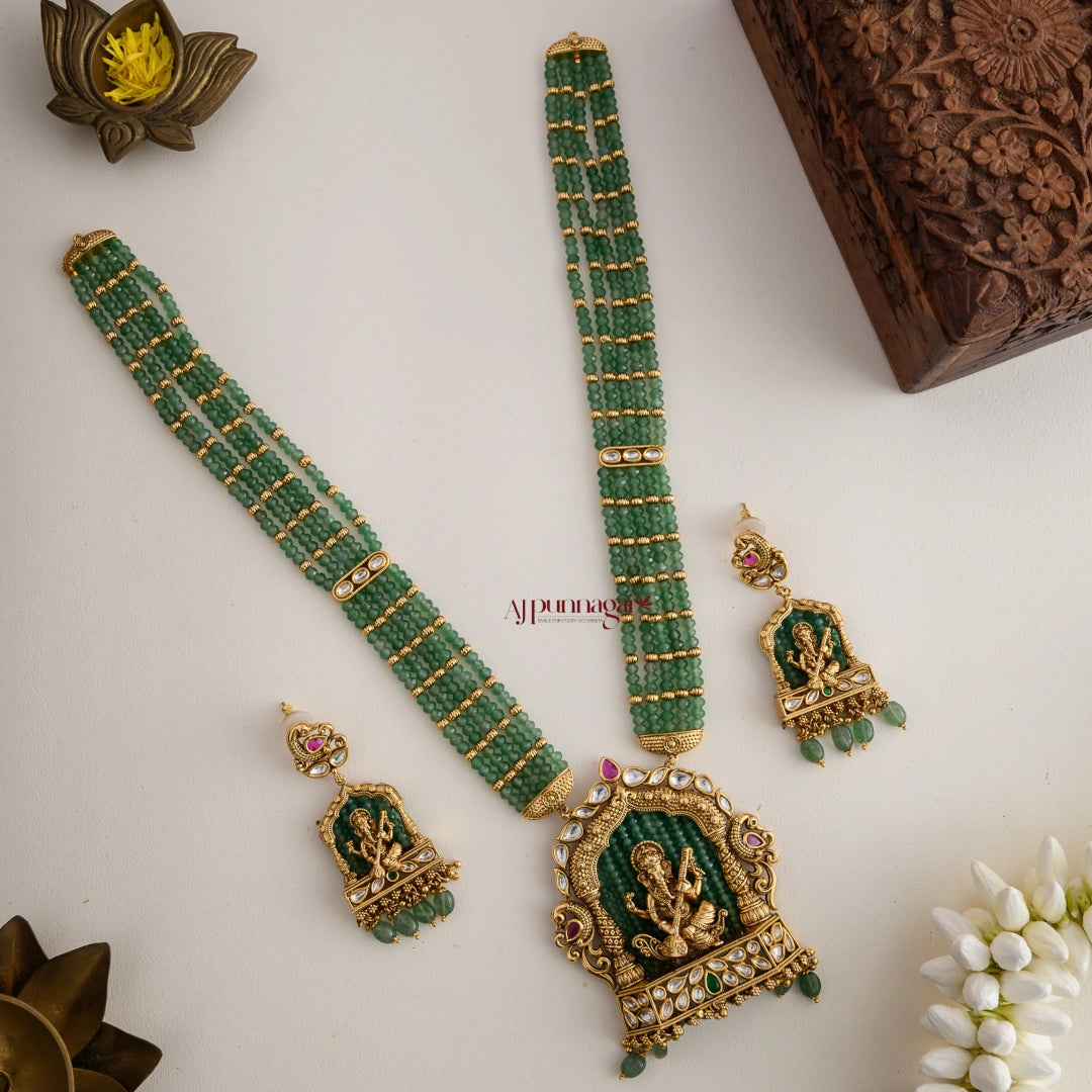 Royal Look Green Beaded Ganesha Haram