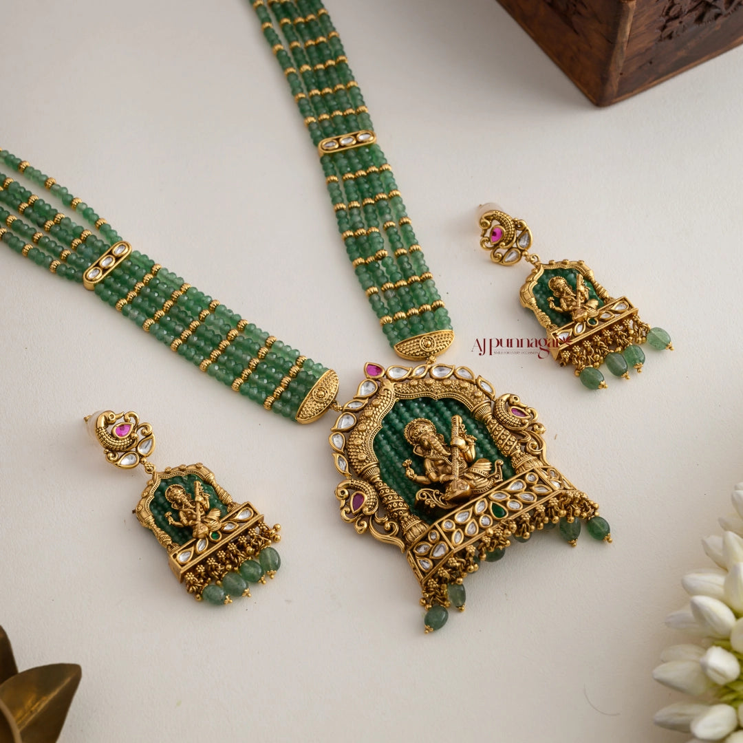 Royal Look Green Beaded Ganesha Haram
