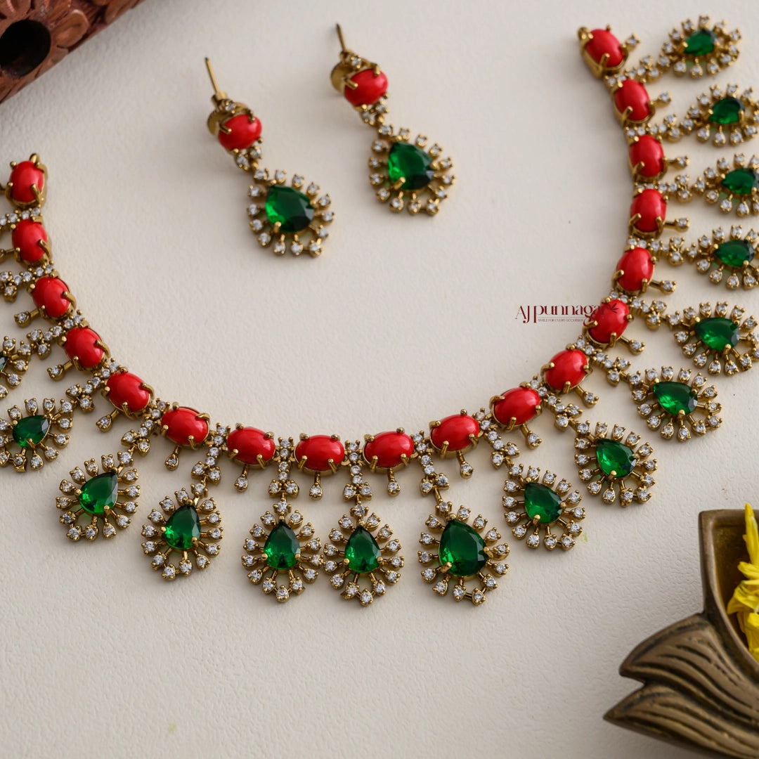 Sparkling AD With Coral Necklace