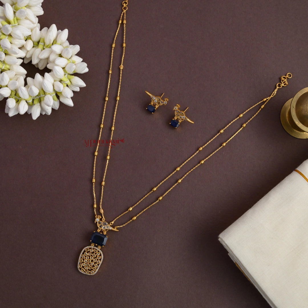 Double Lined Bird AD Necklace - Dark Blue