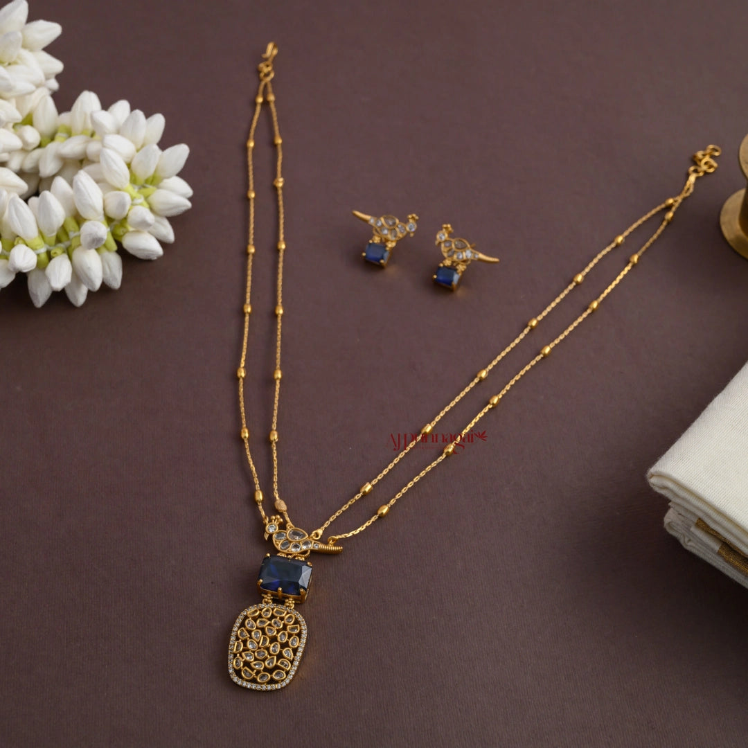Double Lined Bird AD Necklace - Dark Blue