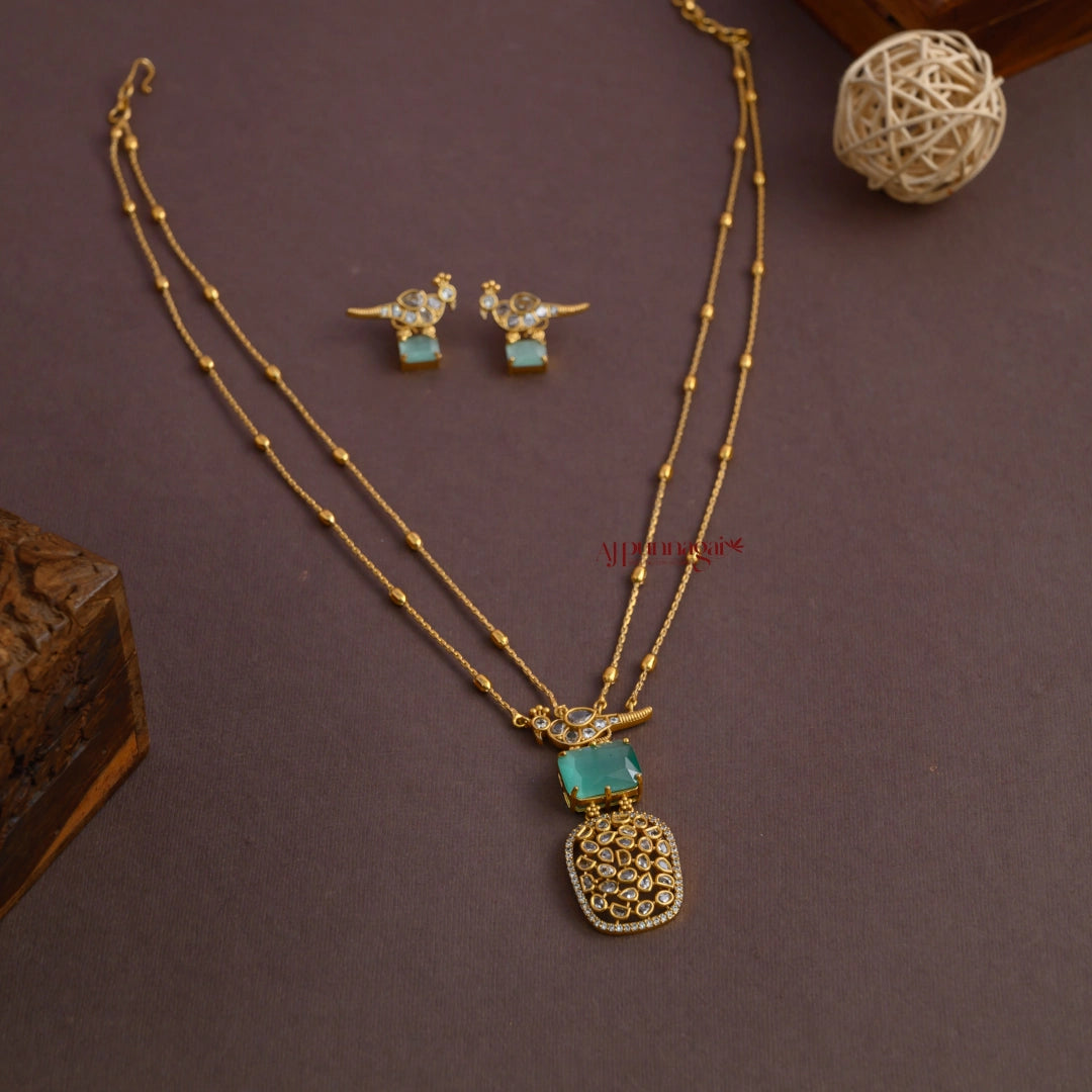 Double Lined Bird AD Necklace - Pastel Green