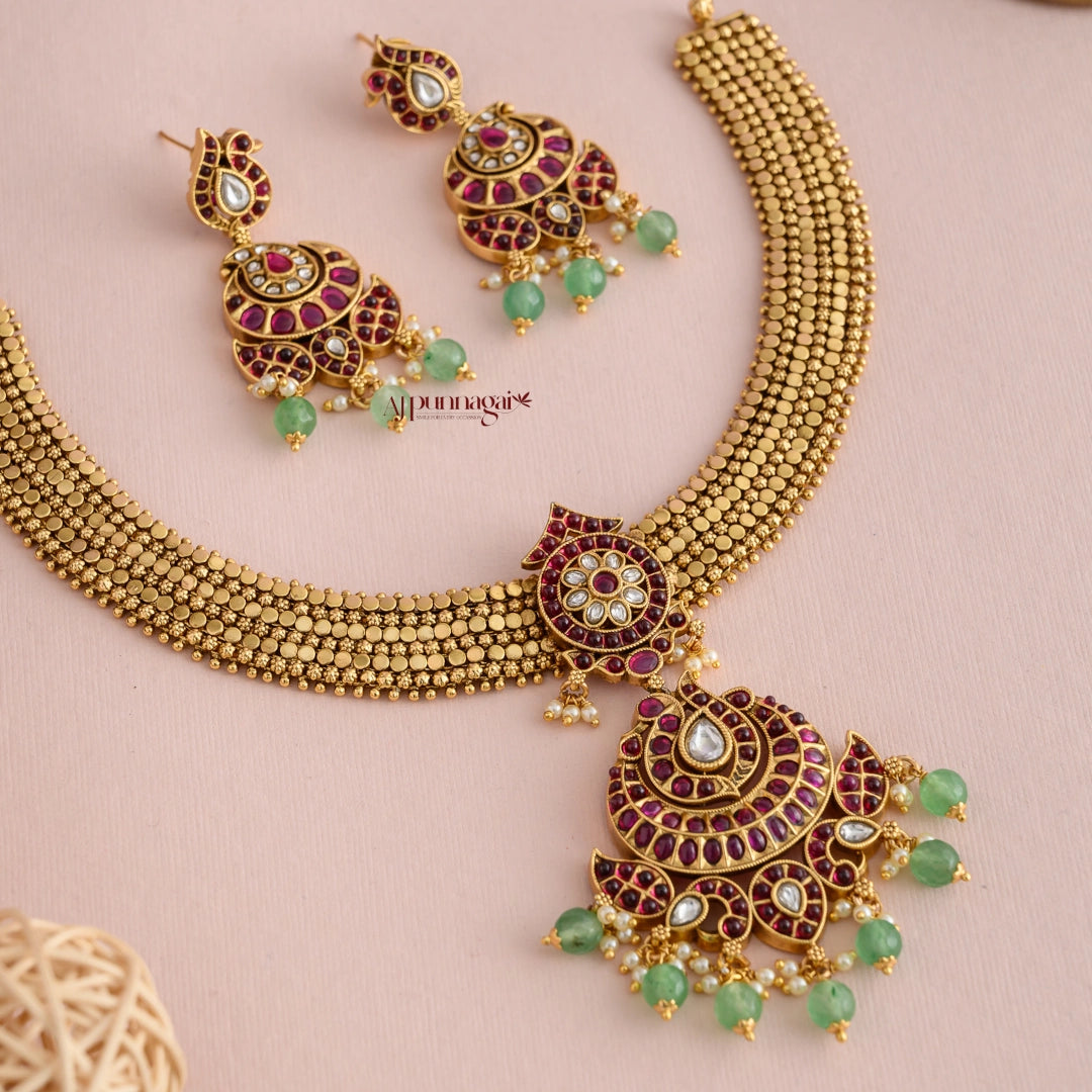 Gold Look Alike Kemp Necklace - Ruby
