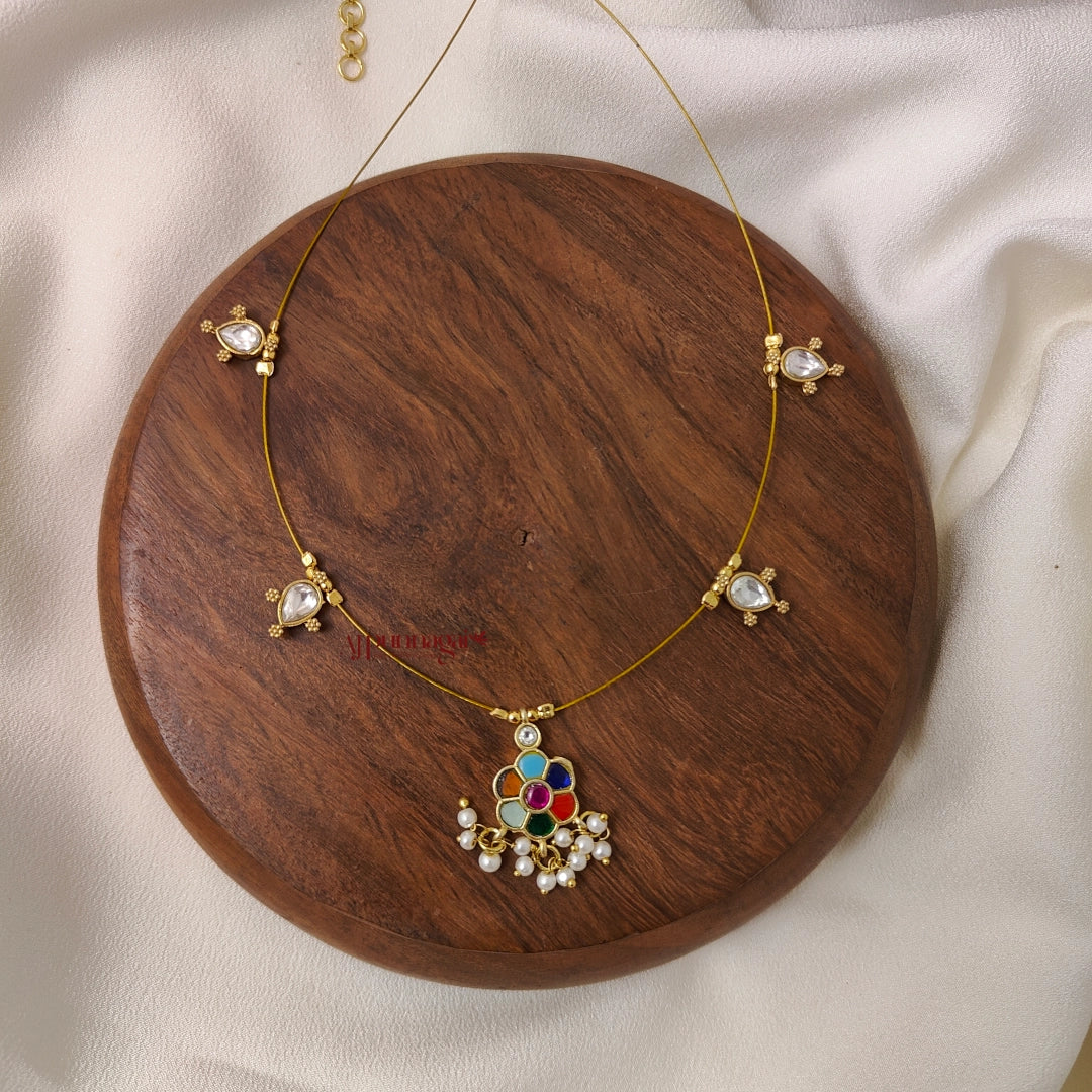 Multi Colour Floral Kundan Jadau Invisible Necklace