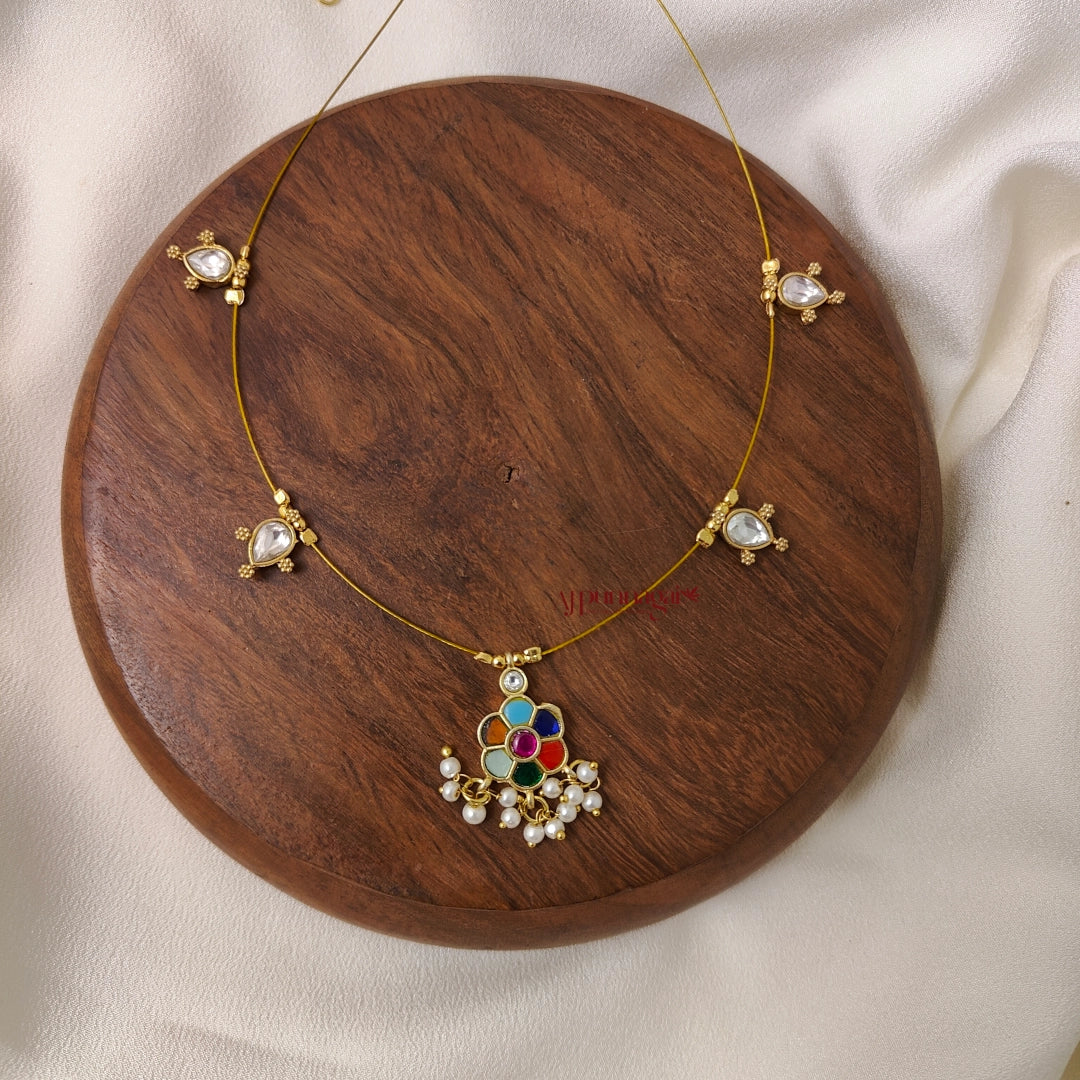 Multi Colour Floral Kundan Jadau Invisible Necklace