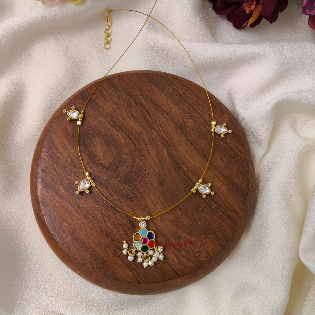 Multi Colour Floral Kundan Jadau Invisible Necklace