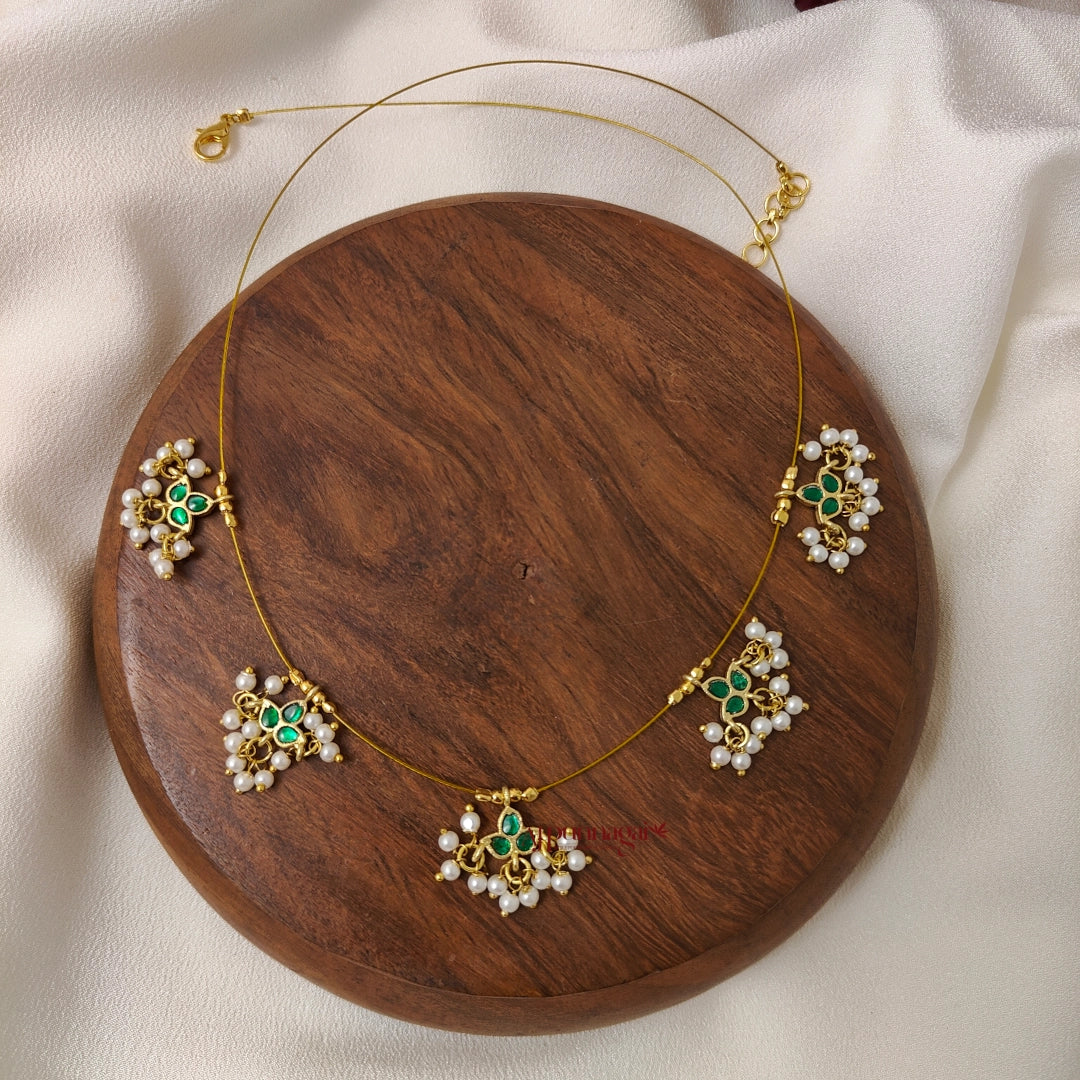 Leaf Kundan Jadau Invisible Necklace - Full Green