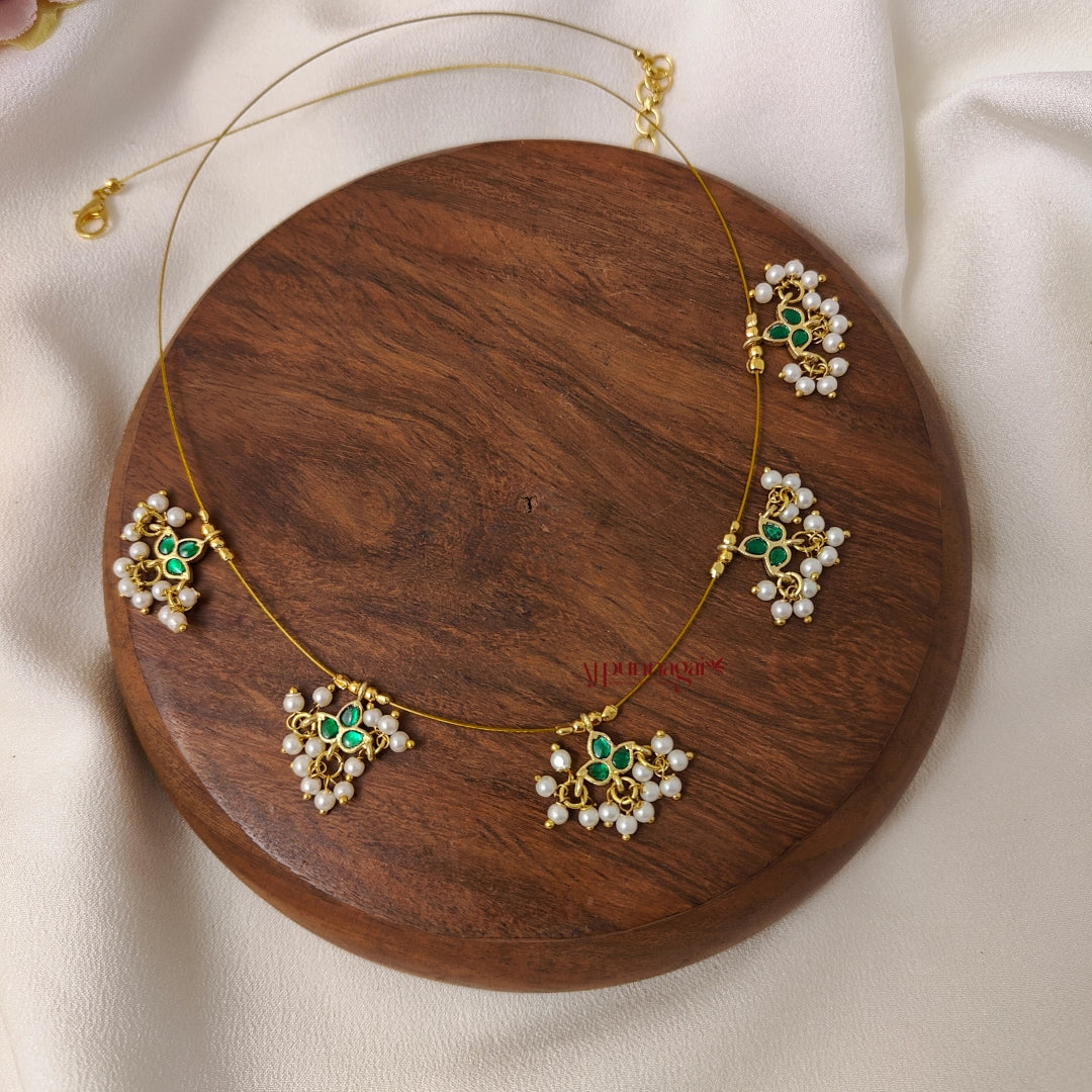 Leaf Kundan Jadau Invisible Necklace - Full Green