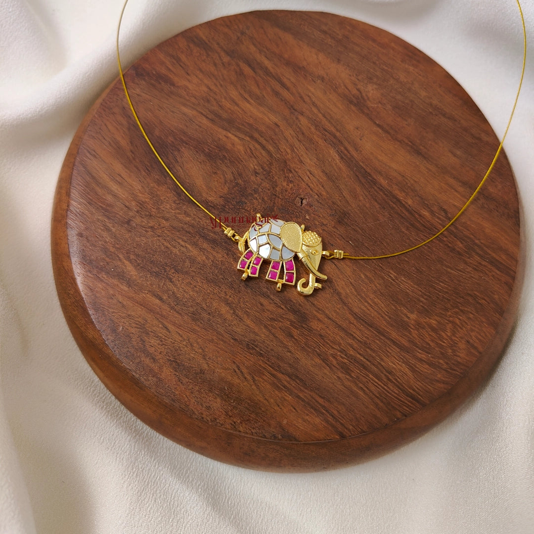Jadau Elephant Invisible Necklace, Right - Mother of Pearl with Pink