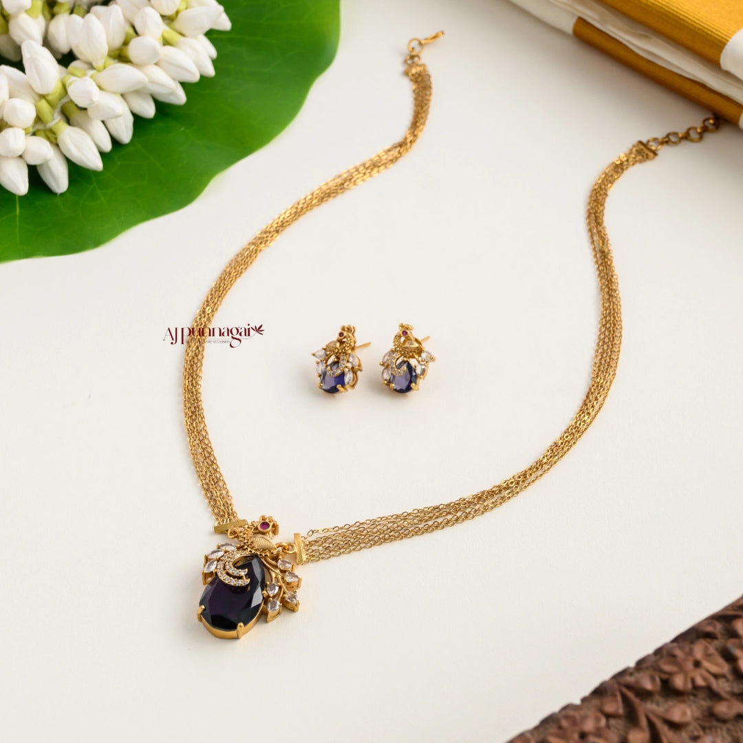 Sparkling AD Peacock Pendant Chain - Purple