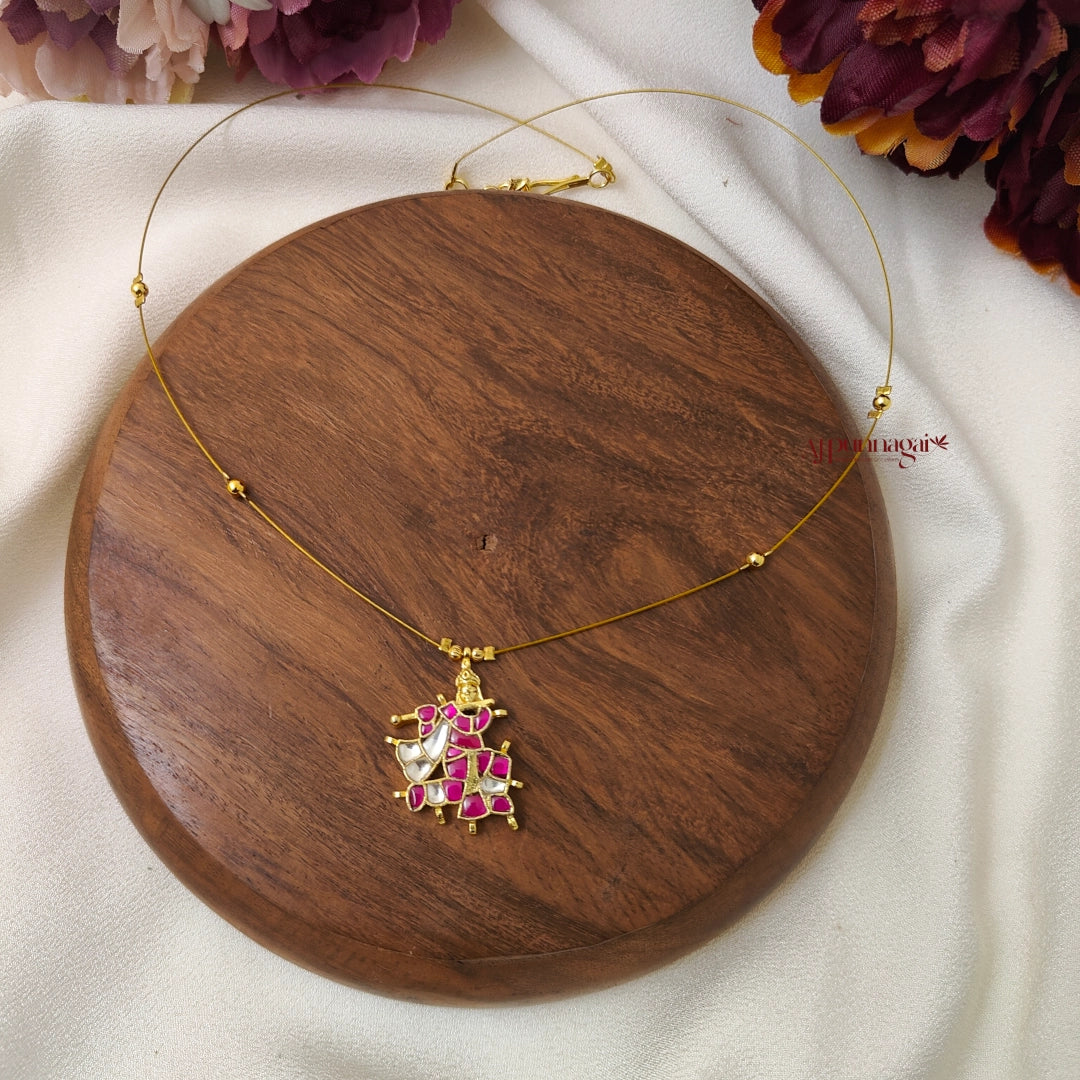 Krishna Kundan Jadau Invisible Necklace - Ruby with White