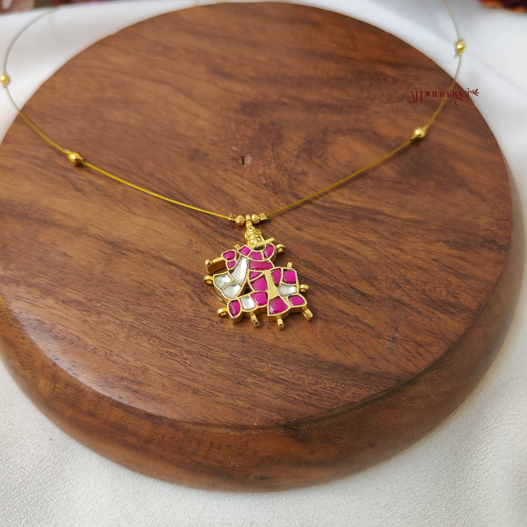 Krishna Kundan Jadau Invisible Necklace - Ruby with White