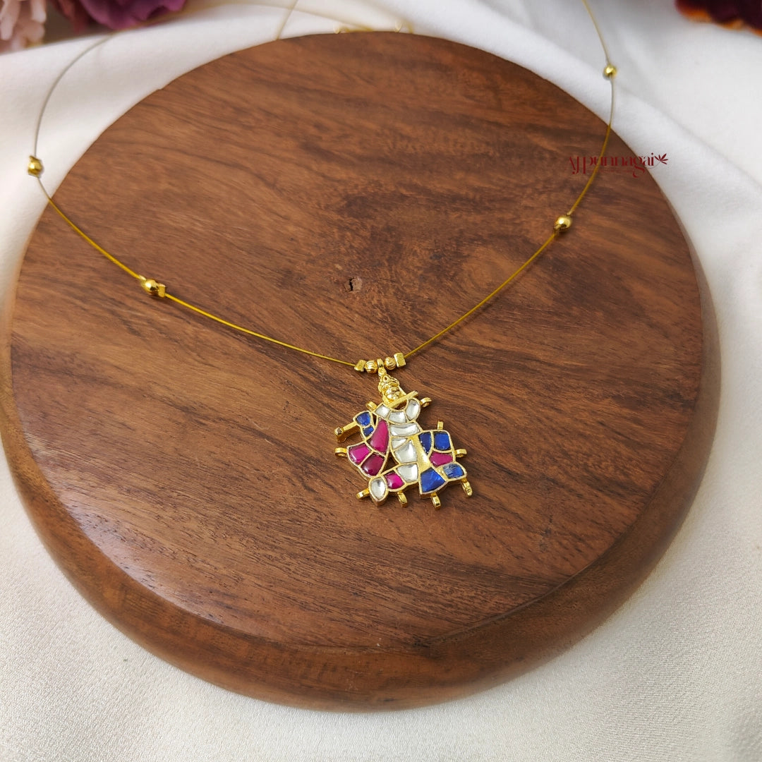 Krishna Kundan Jadau Invisible Necklace - Ruby with Blue