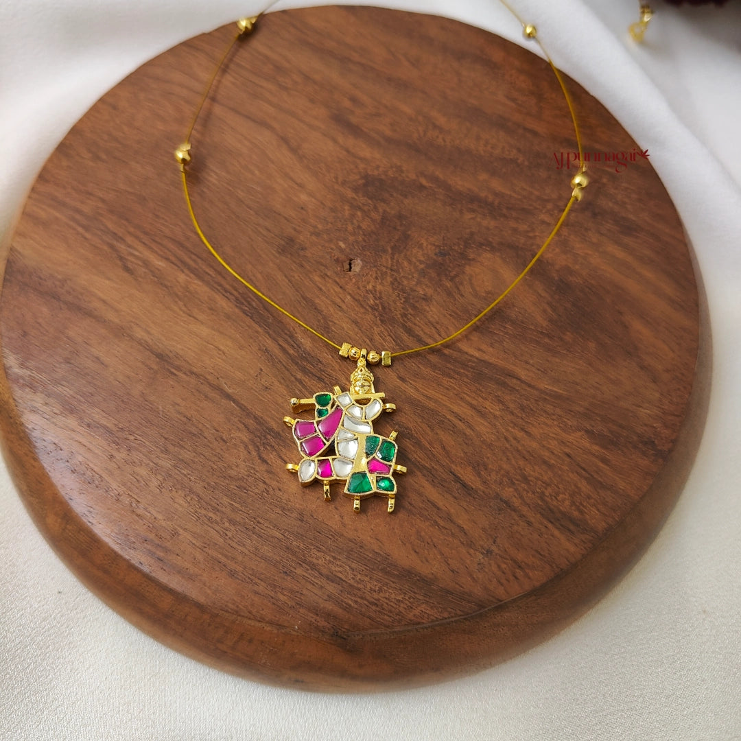 Krishna Kundan Jadau Invisible Necklace - Ruby with Green