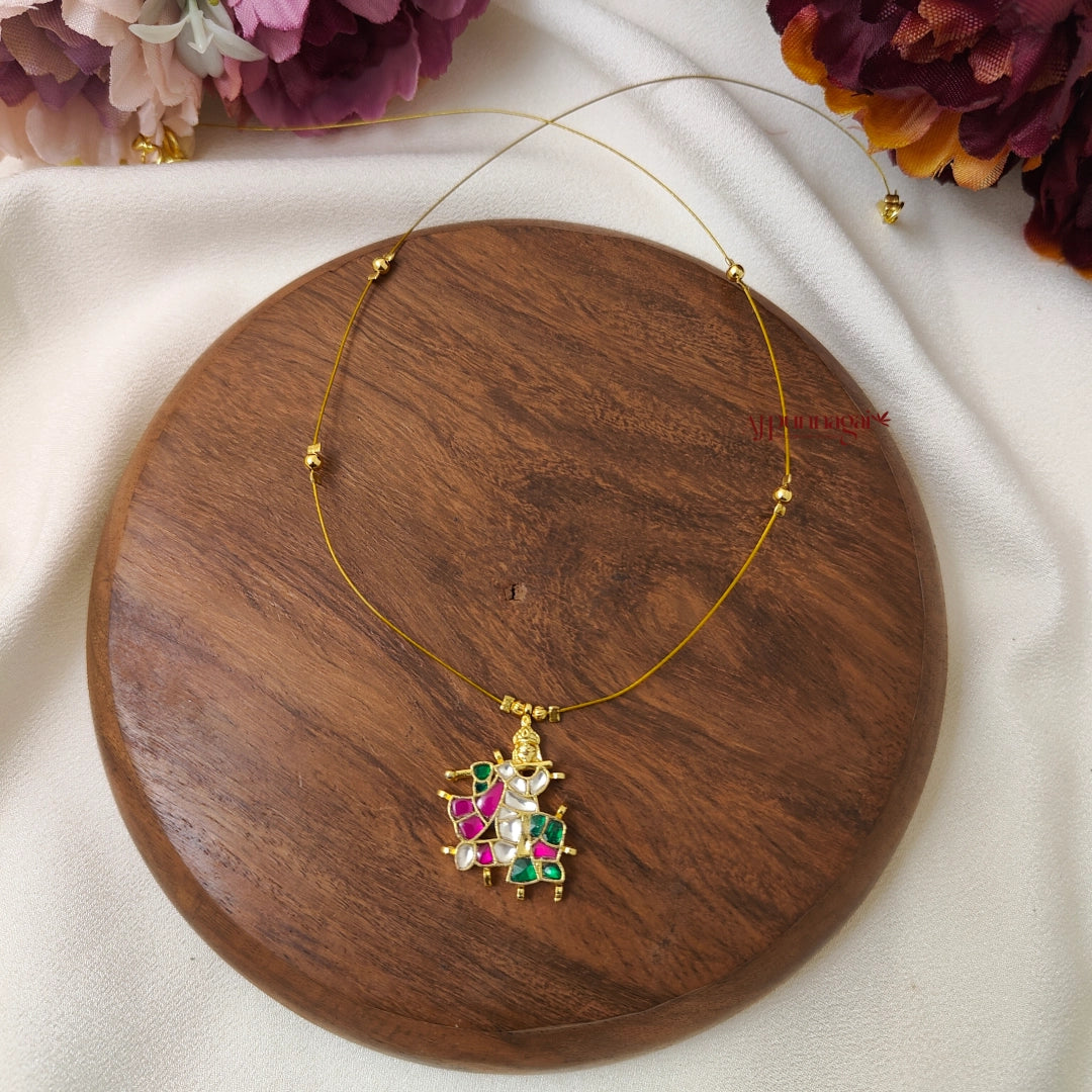 Krishna Kundan Jadau Invisible Necklace - Ruby with Green
