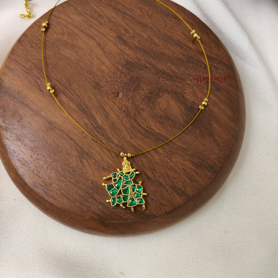 Krishna Kundan Jadau Invisible Necklace - Green