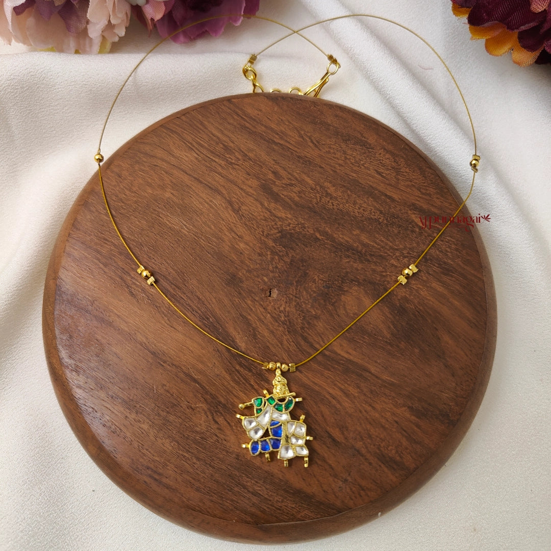 Krishna Kundan Jadau Invisible Necklace - Green with Blue