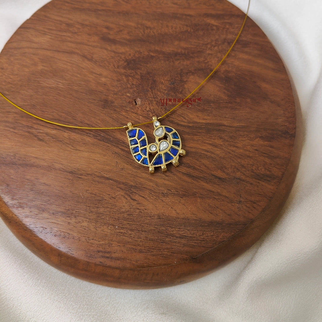 Blue Peacock Kundan Jadau Invisible Necklace - Right
