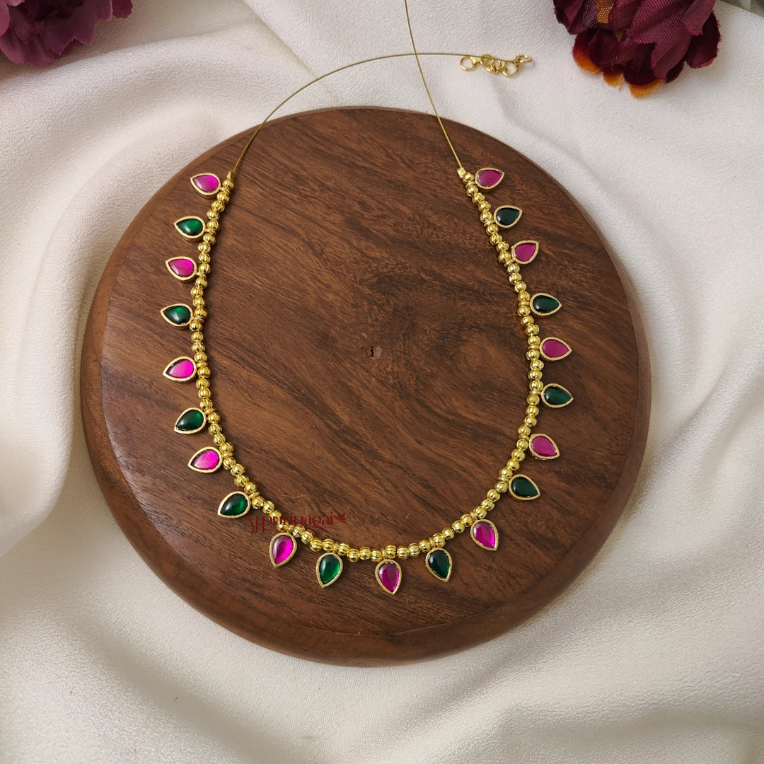 Drop Shaped Kundan Jadau Invisible Necklace - Multi