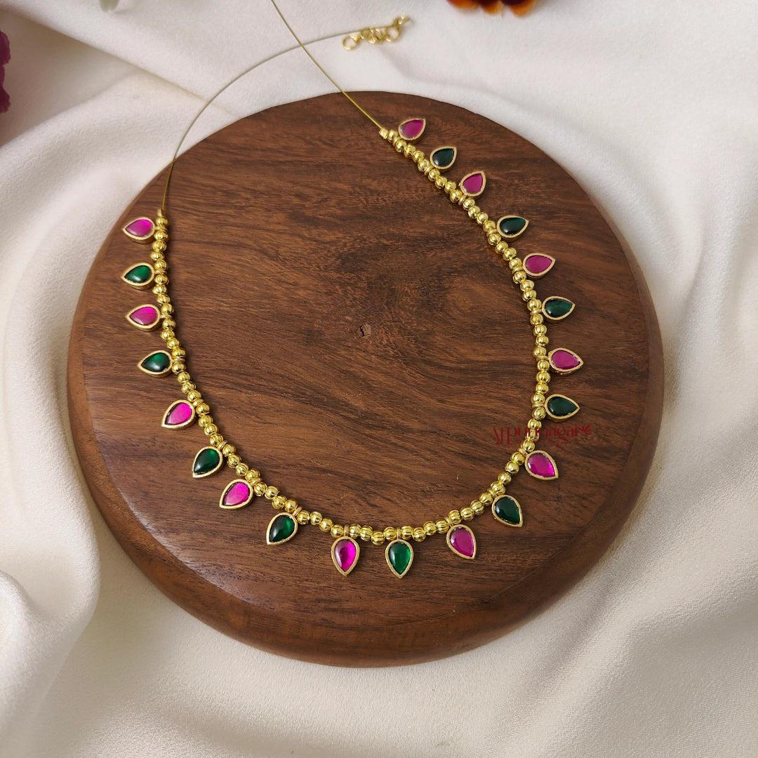 Drop Shaped Kundan Jadau Invisible Necklace - Multi