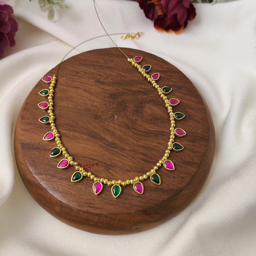 Drop Shaped Kundan Jadau Invisible Necklace - Multi