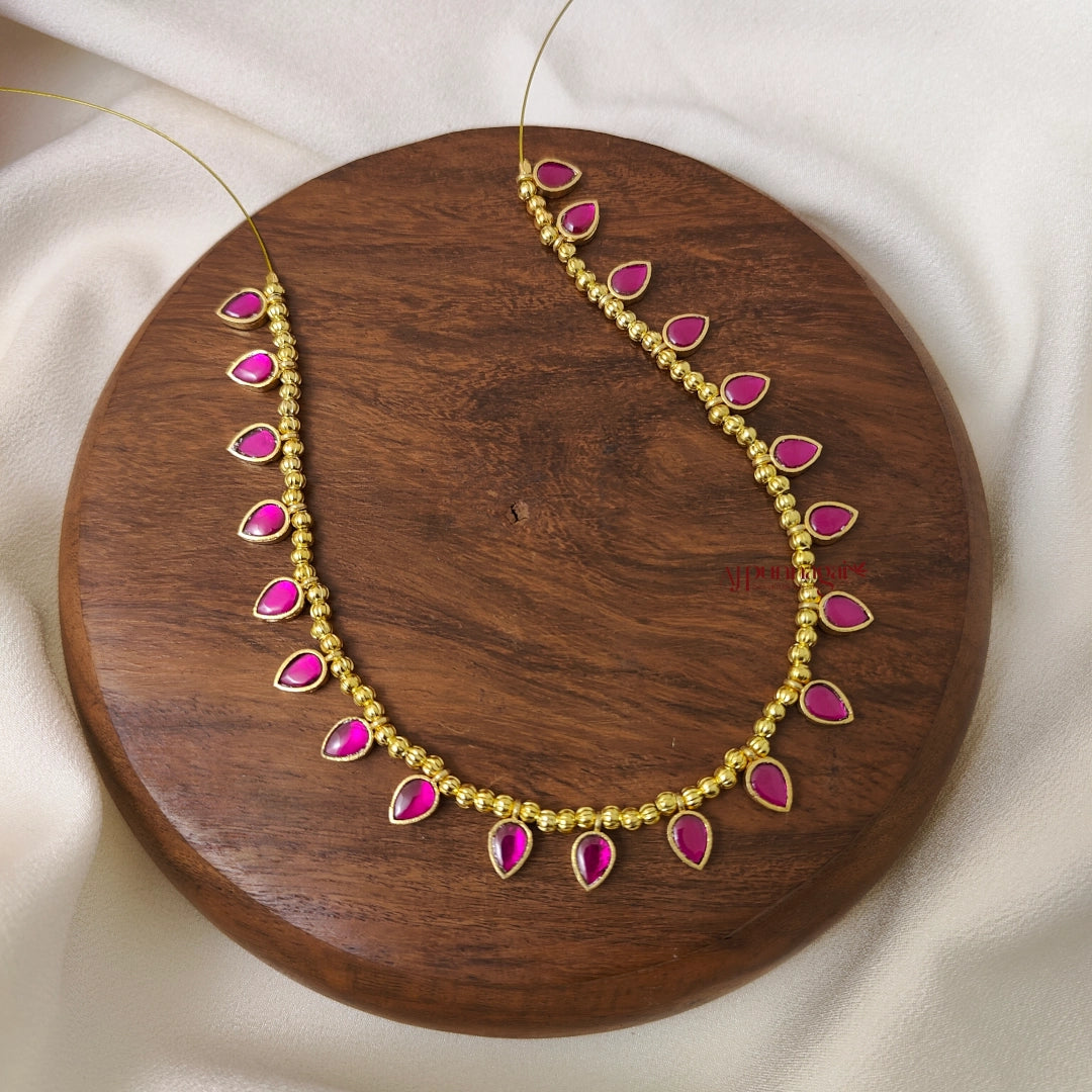 Drop Shaped Kundan Jadau Invisible Necklace - Ruby