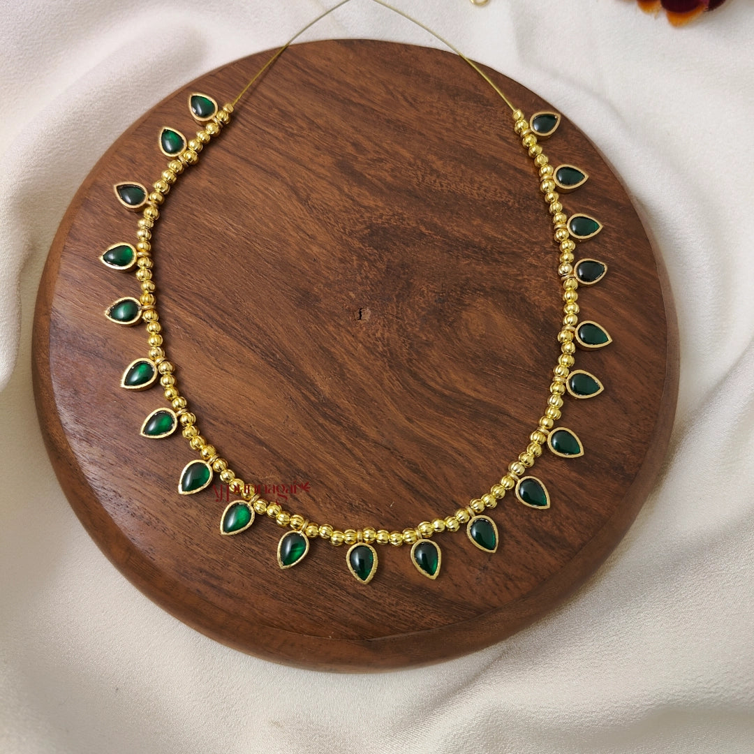 Drop Shaped Kundan Jadau Invisible Necklace - Green