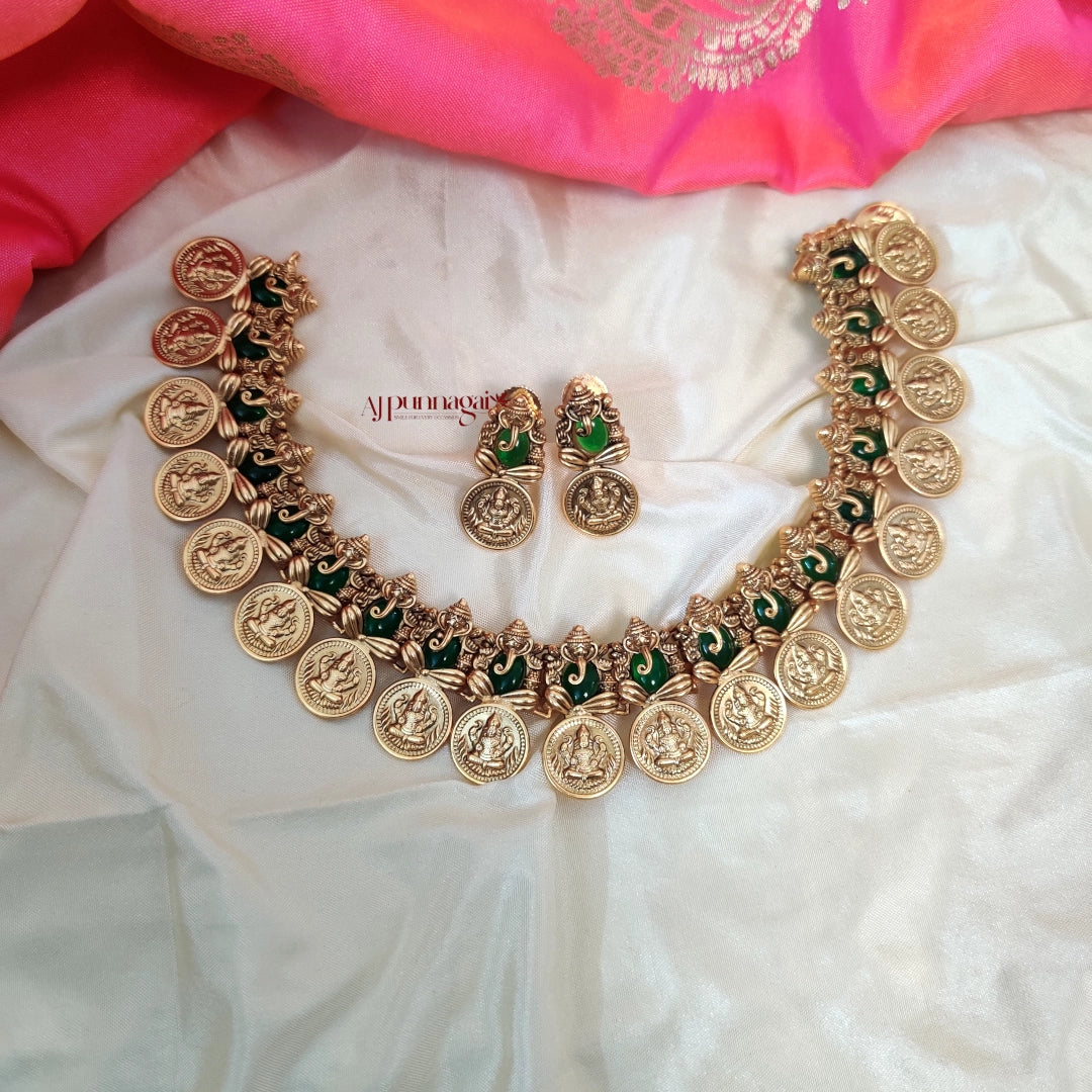 Trendy Lakshmi with Ganesha Necklace - Green