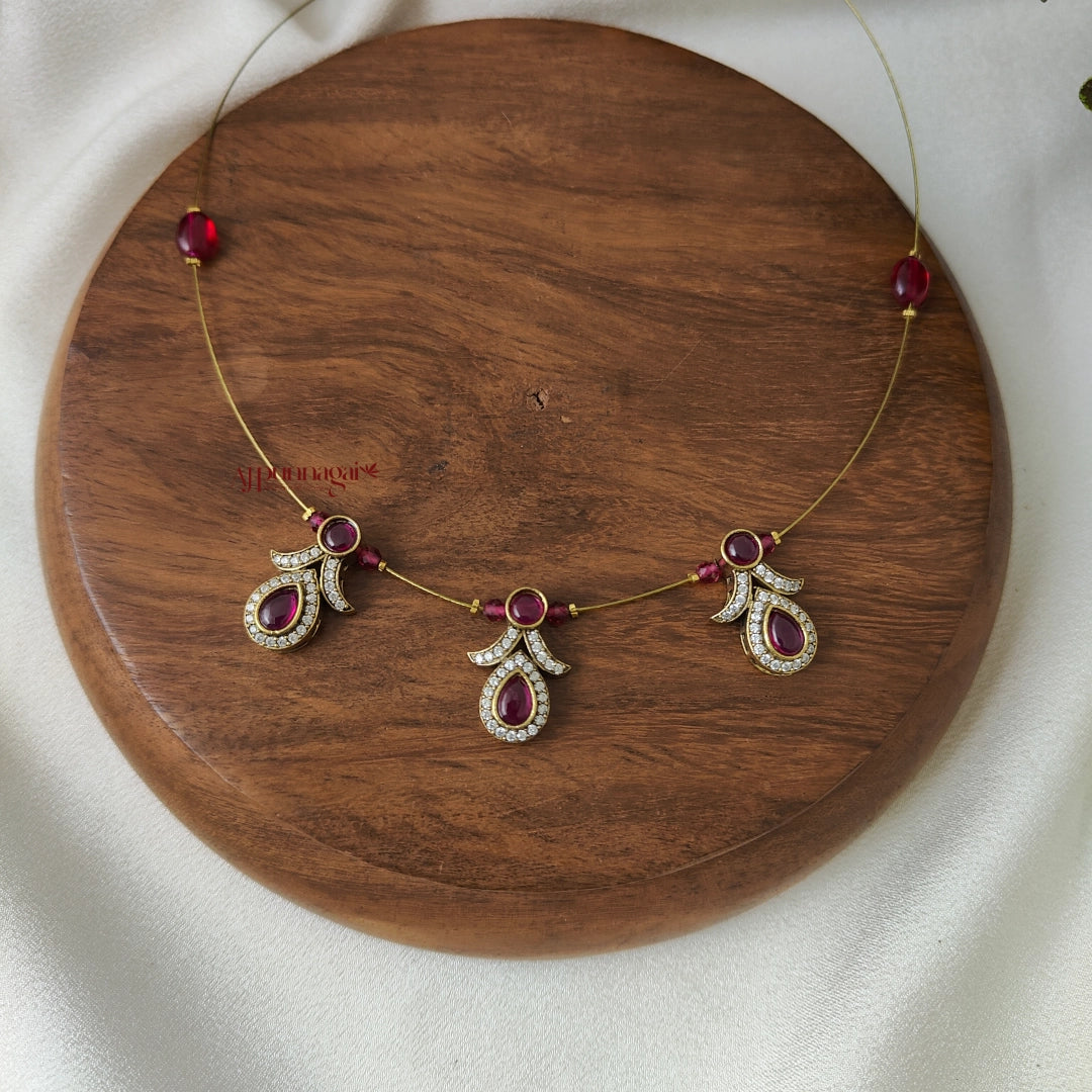 Victorian Invisible Necklace - Maroon