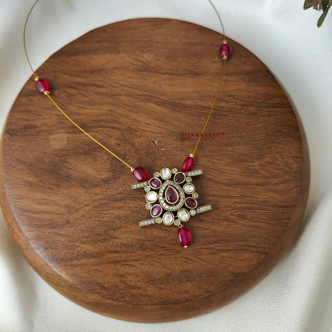Unique Victorian Invisible Necklace - Maroon