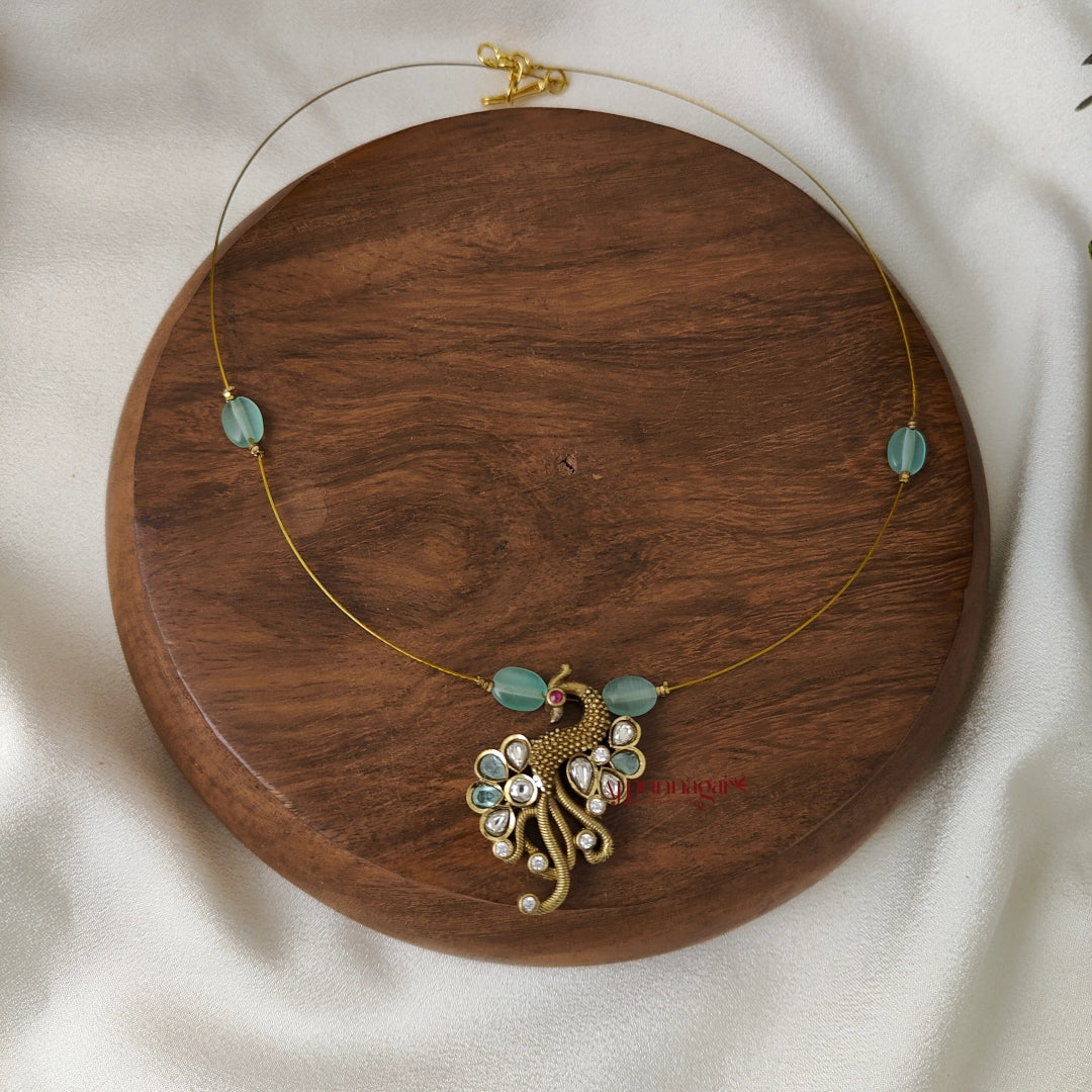 Left Peacock Victorian Invisible Necklace - Pastel Green