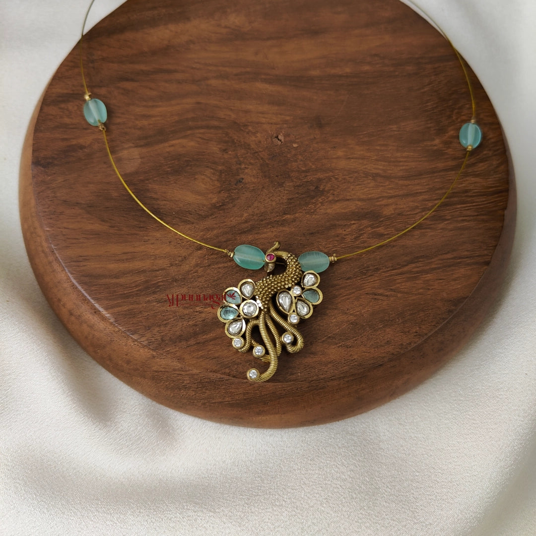 Left Peacock Victorian Invisible Necklace - Pastel Green