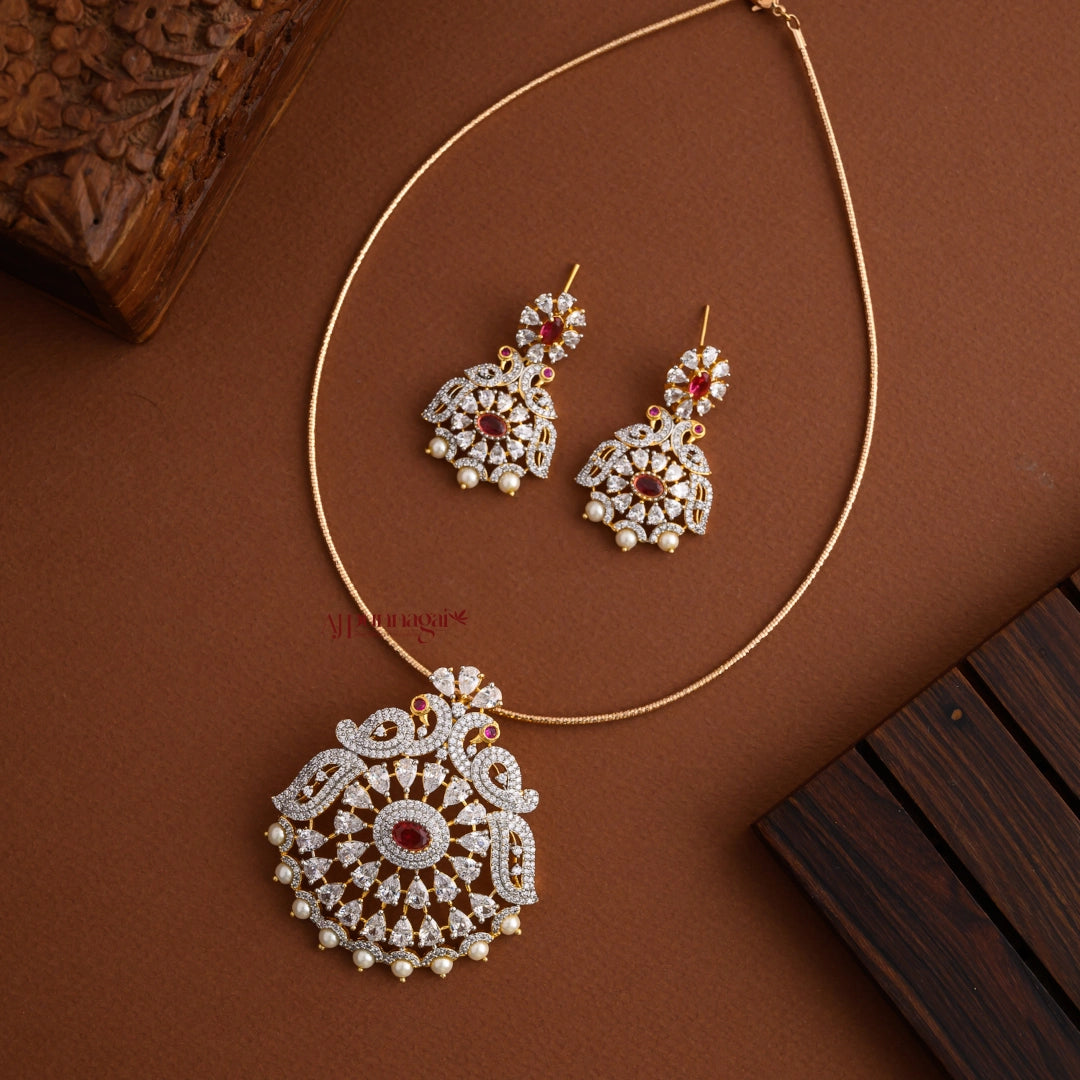 Diamond Replica Peacock Necklace - Ruby