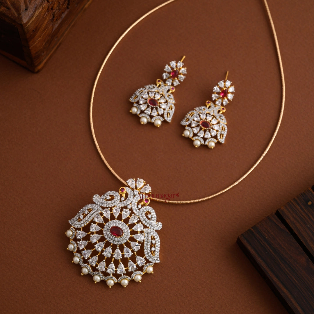 Diamond Replica Peacock Necklace - Ruby