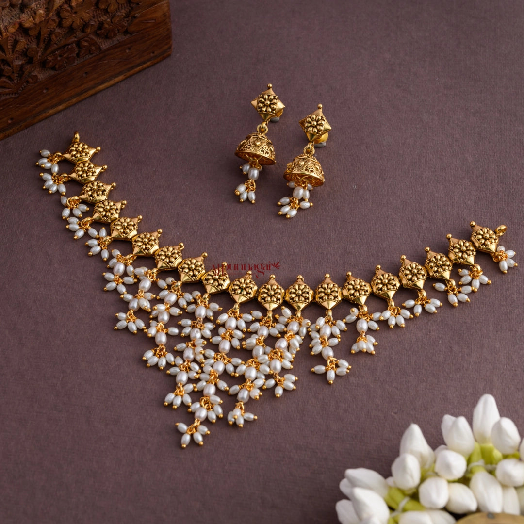 Classy Gold Look Alike Rice Pearl Necklace