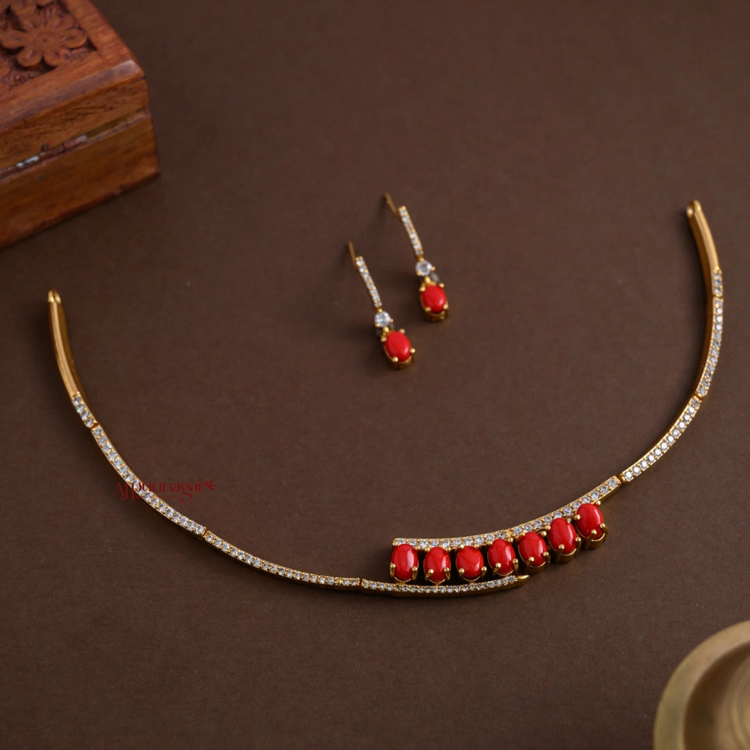 Cute Sparkling AD With Coral Necklace