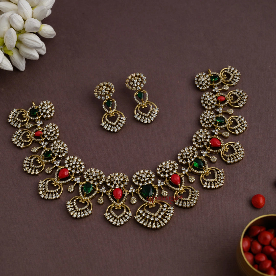 Dazzling AD With Coral Necklace