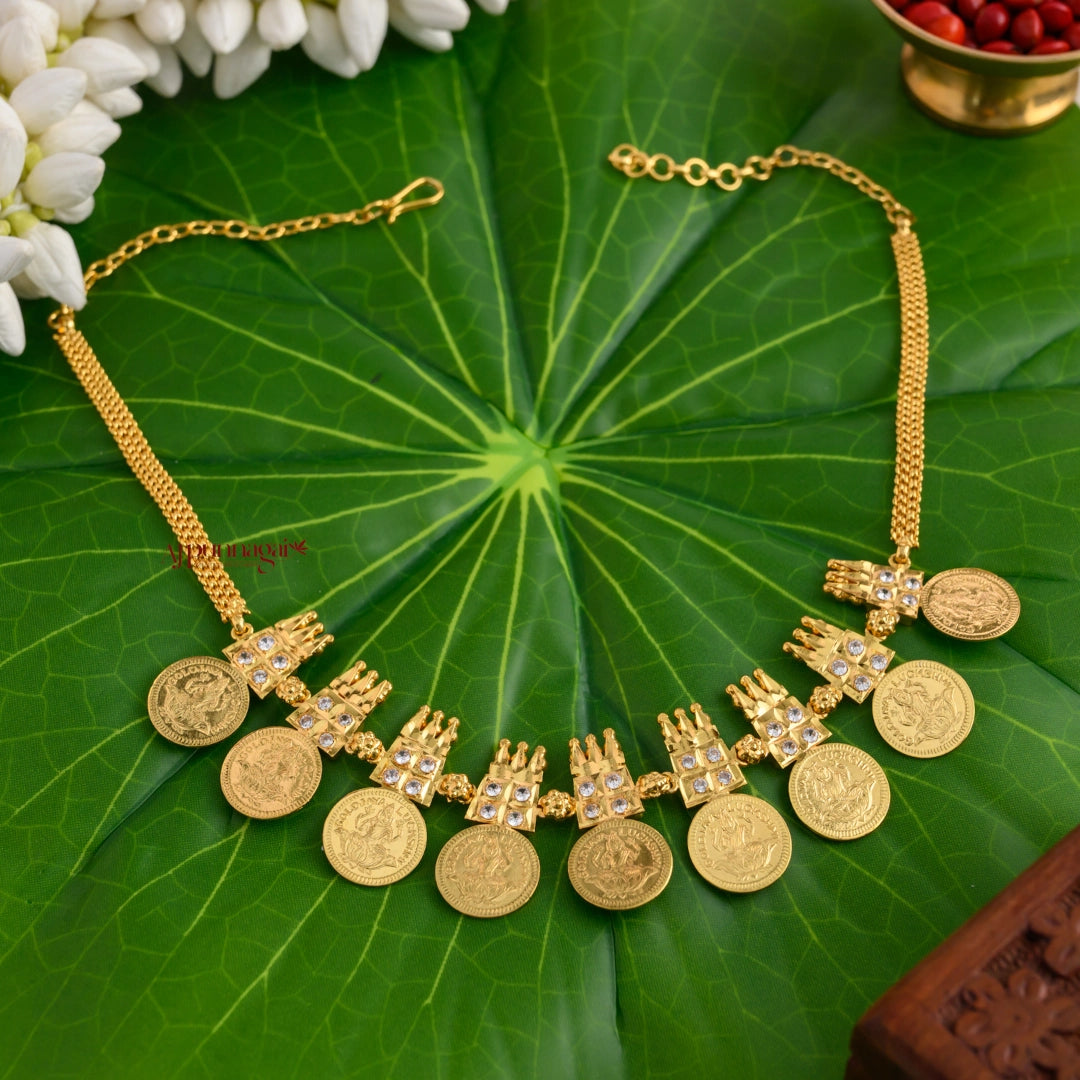 Gold Finish Lakshmi Coin Necklace - White