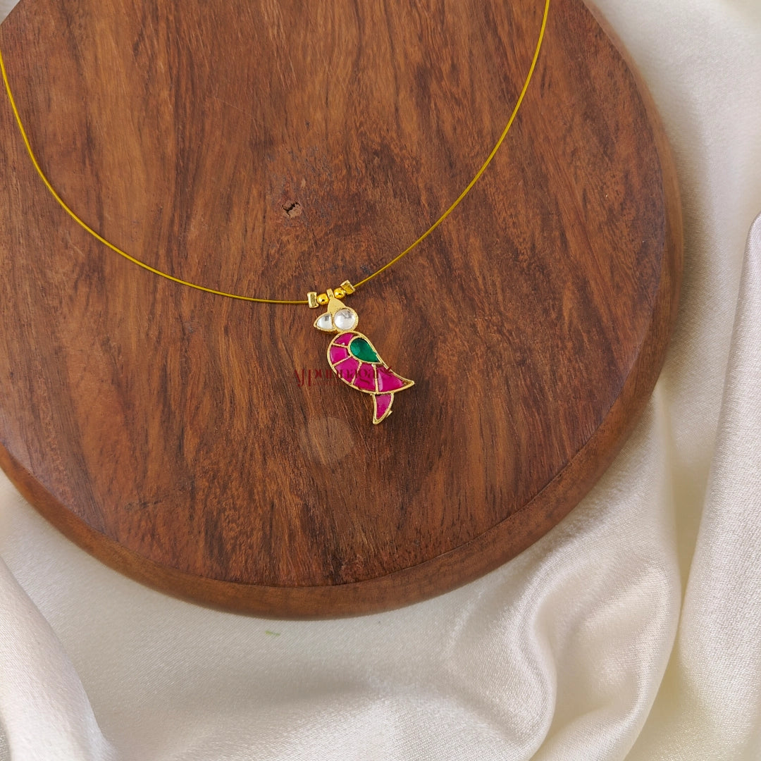 Cute Kundan Jadau Bird Invisible Necklace - Left
