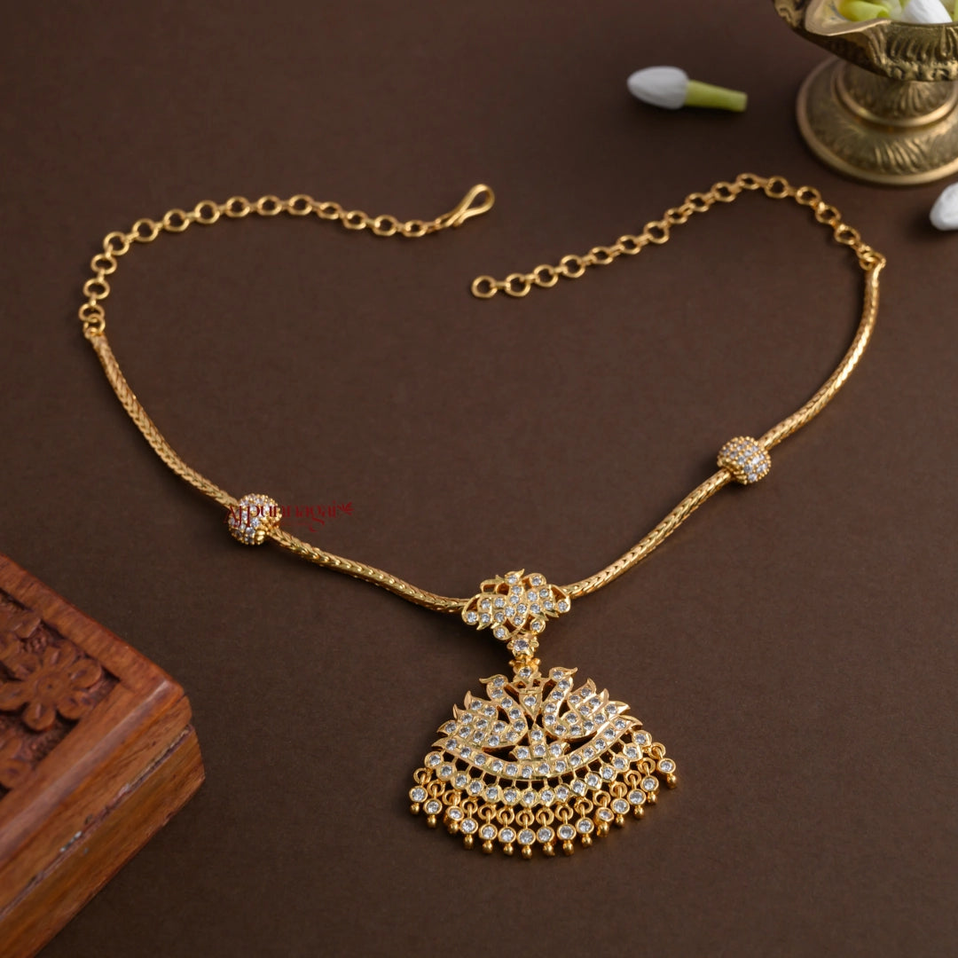 Traditional Gold Finish Peacock Attigai - White